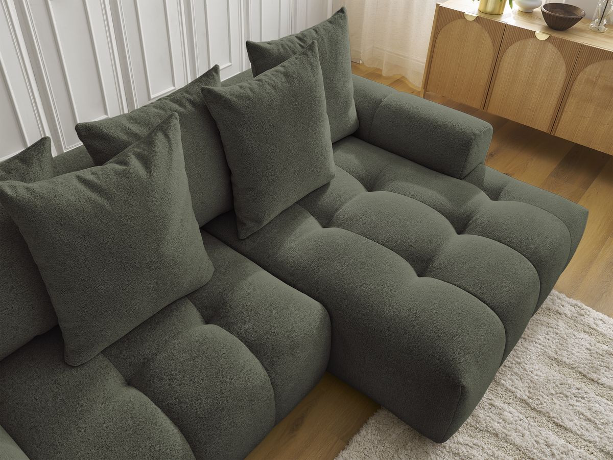 Canapé d'angle fixe EVEREST tissu chiné - Orange - Angle droit - 10 coussins