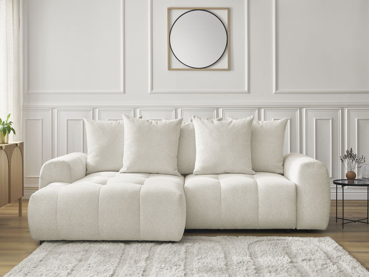 Canapé d'angle convertible coffre ROXELANE chiné blanc — vue 5