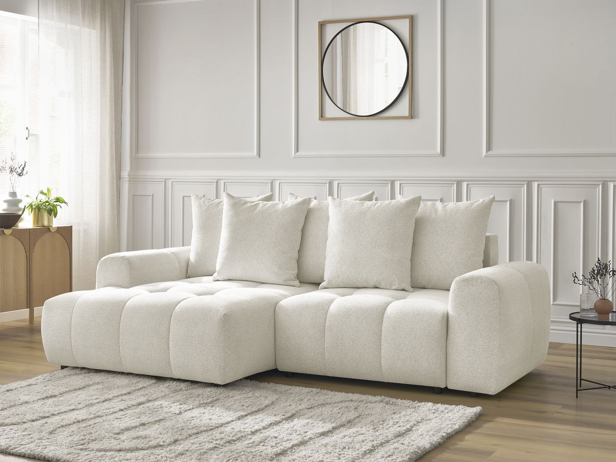 Canapé d'angle convertible coffre ROXELANE chiné blanc