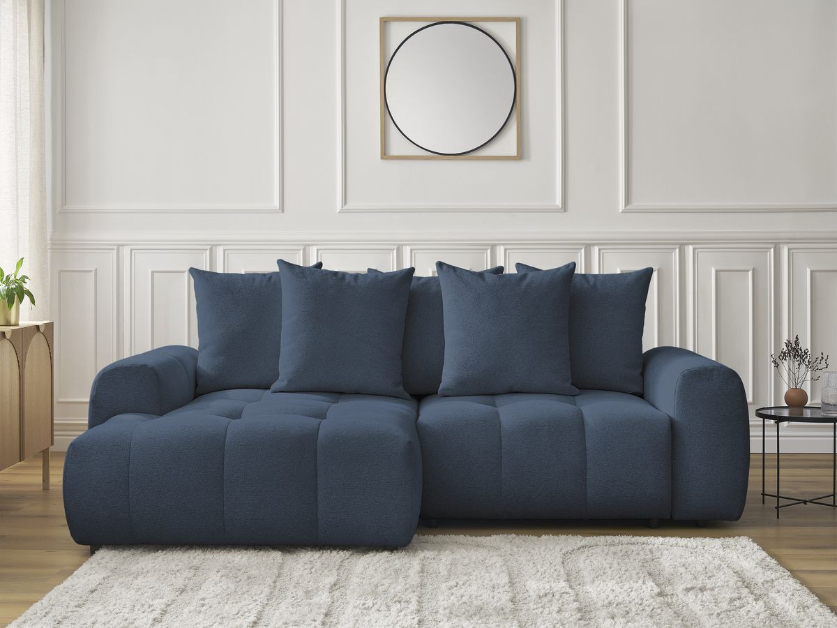 Canapé d'angle convertible coffre ROXELANE tissu chiné bleu foncé angle gauche BOBOCHIC 3 places - Vue supplémentaire 3