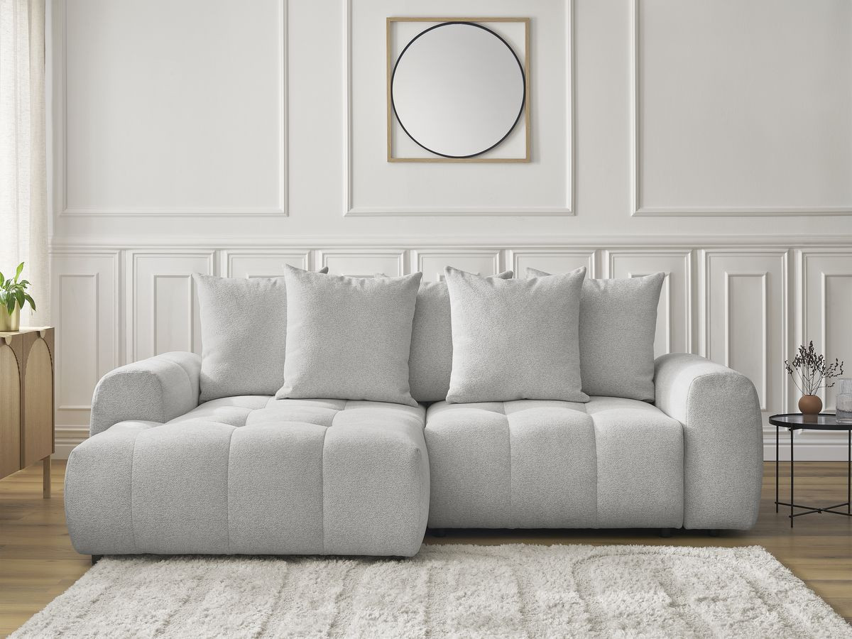 Canapé d'angle convertible coffre ROXELANE tissu chiné gris clair angle gauche BOBOCHIC 3 places - Vue supplémentaire 3