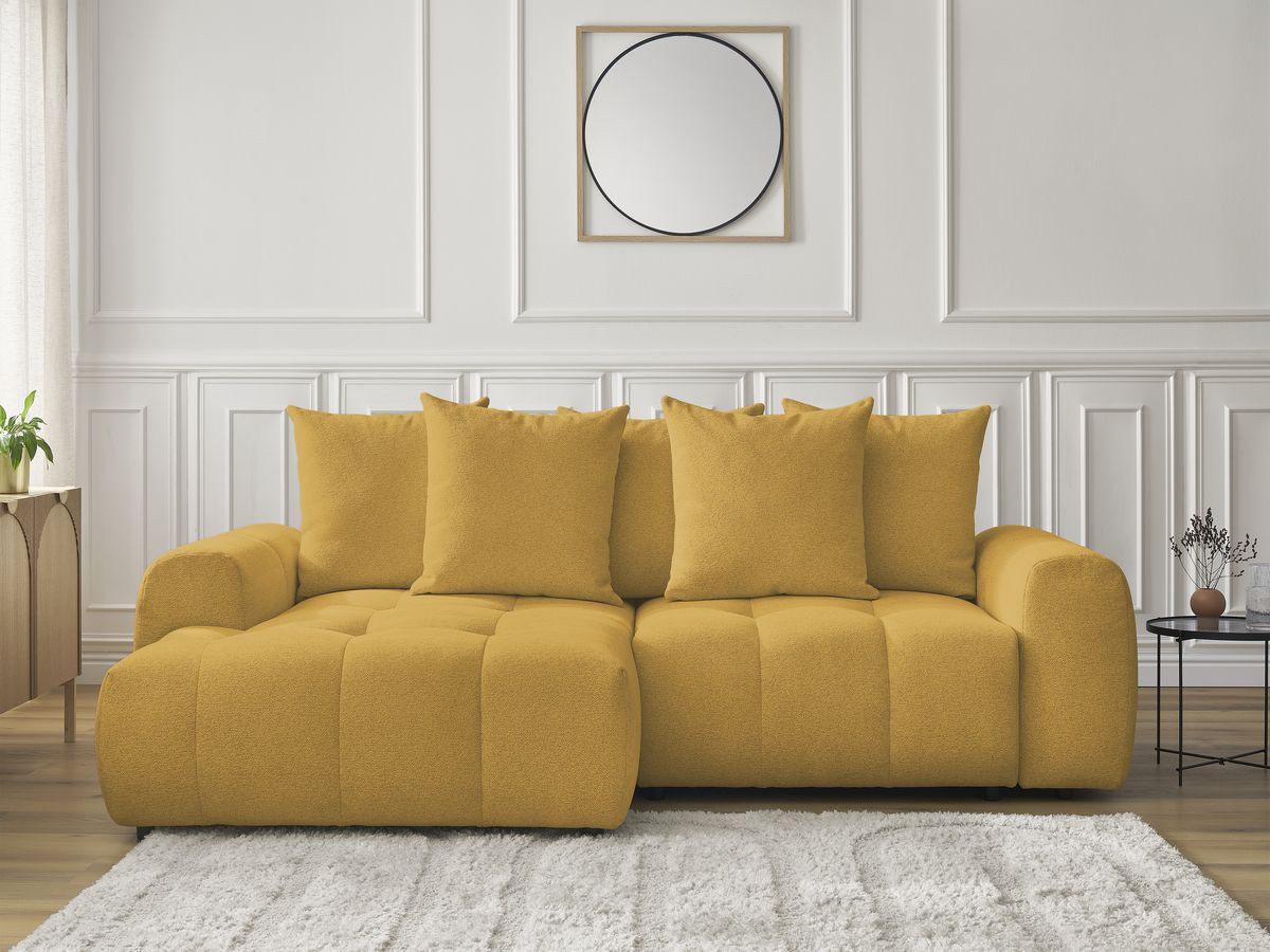 Canapé d'angle convertible coffre ROXELANE tissu chiné jaune angle gauche BOBOCHIC 3 places - Vue supplémentaire 3