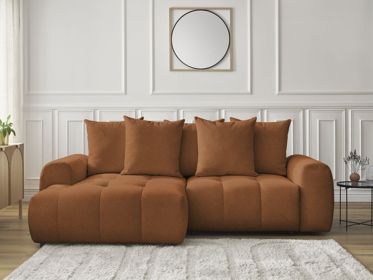 Canapé d'angle convertible coffre ROXELANE tissu chiné orange angle gauche BOBOCHIC 3 places - Vue supplémentaire 3