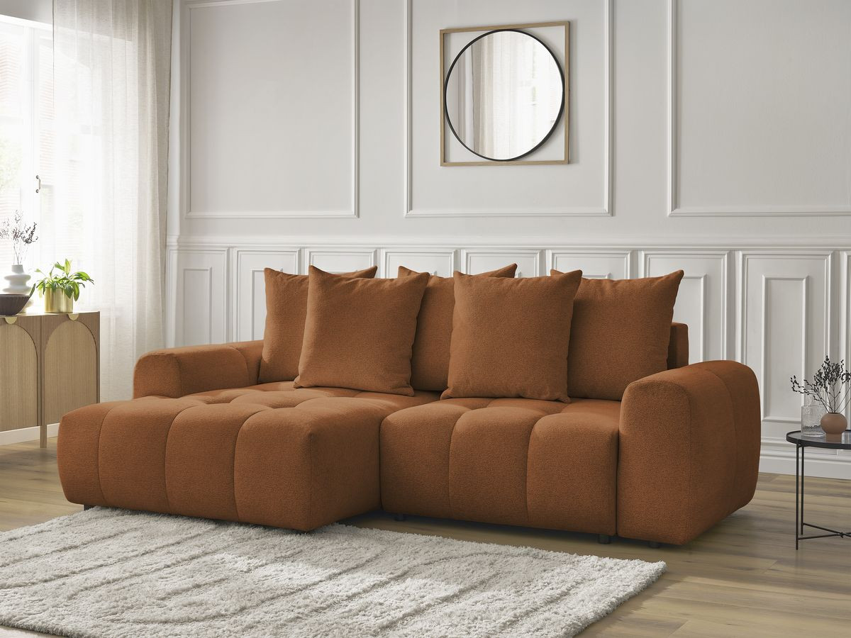 Canapé d'angle convertible coffre ROXELANE tissu chiné