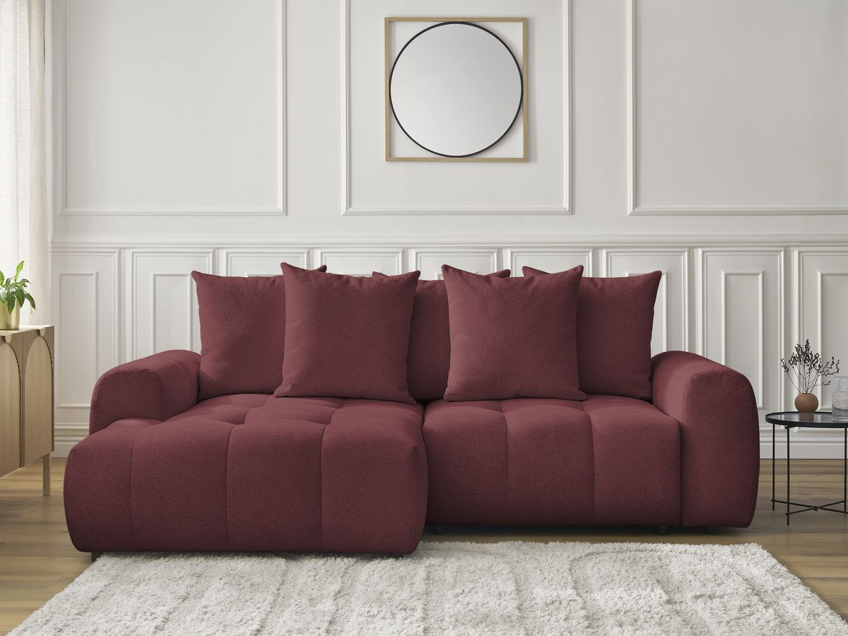 Canapé d'angle convertible coffre ROXELANE tissu chiné rouge angle gauche BOBOCHIC 3 places - Vue supplémentaire 3