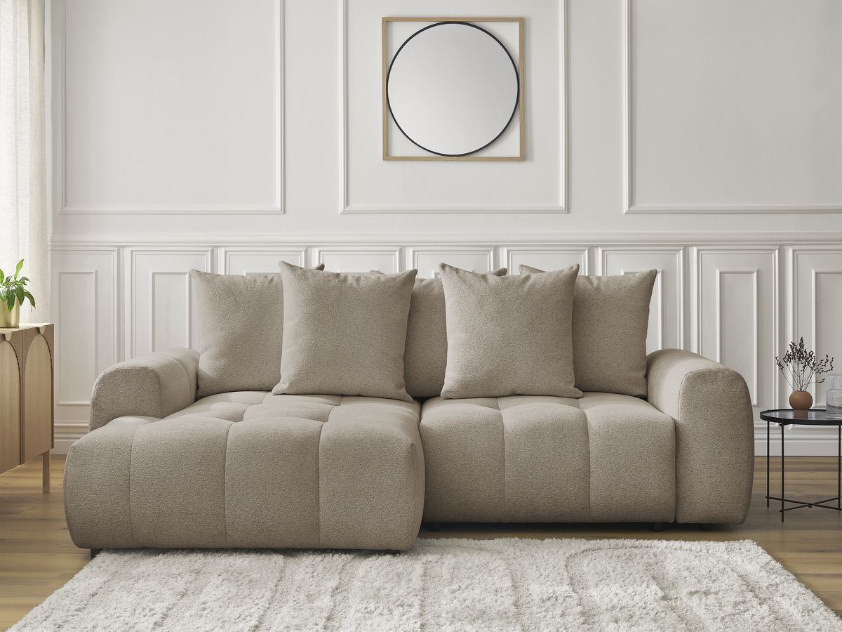 Canapé d'angle convertible coffre ROXELANE tissu chiné taupe angle gauche BOBOCHIC 3 places - Vue supplémentaire 3