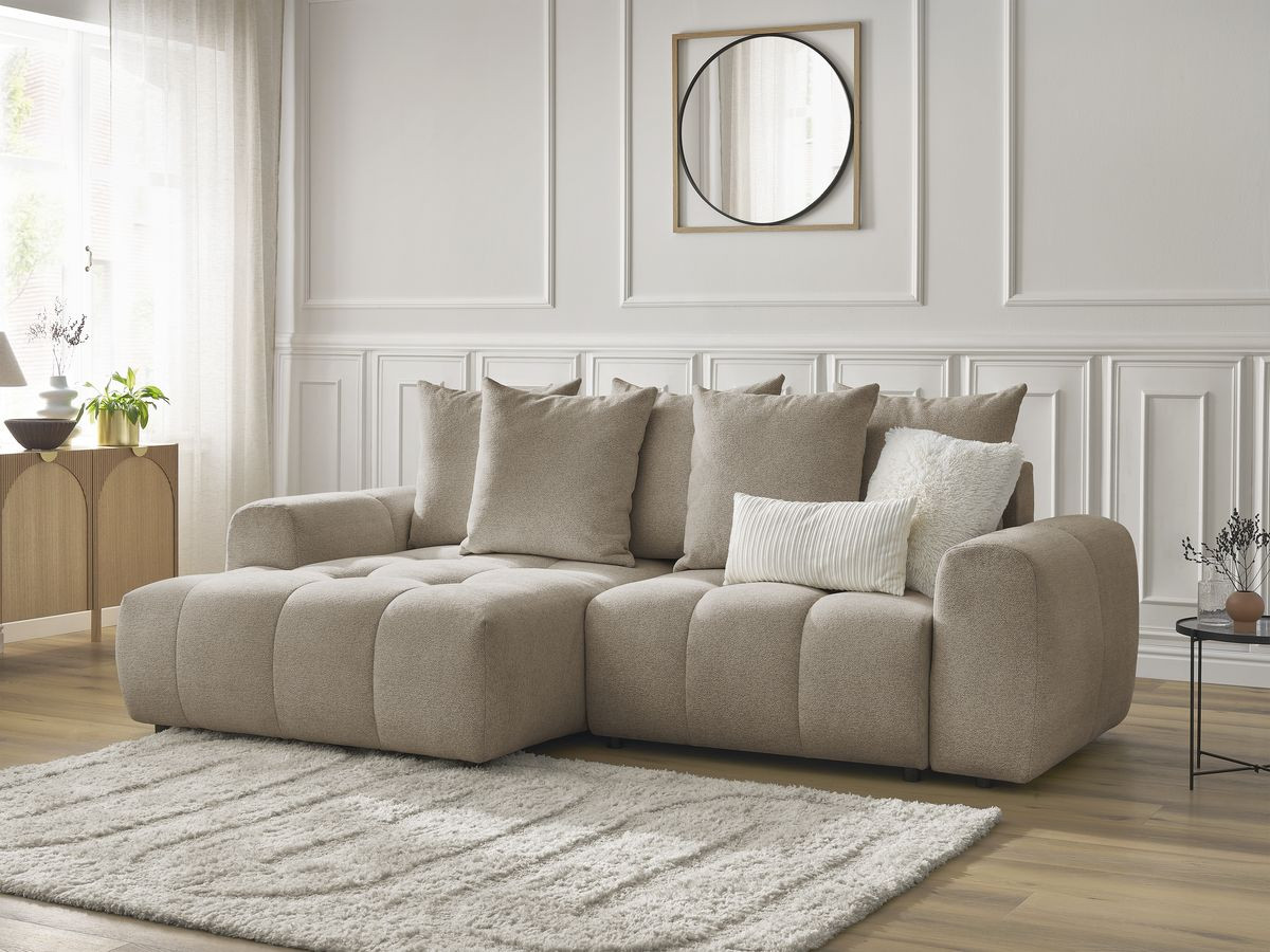 Canapé d'angle convertible coffre ROXELANE chiné taupe