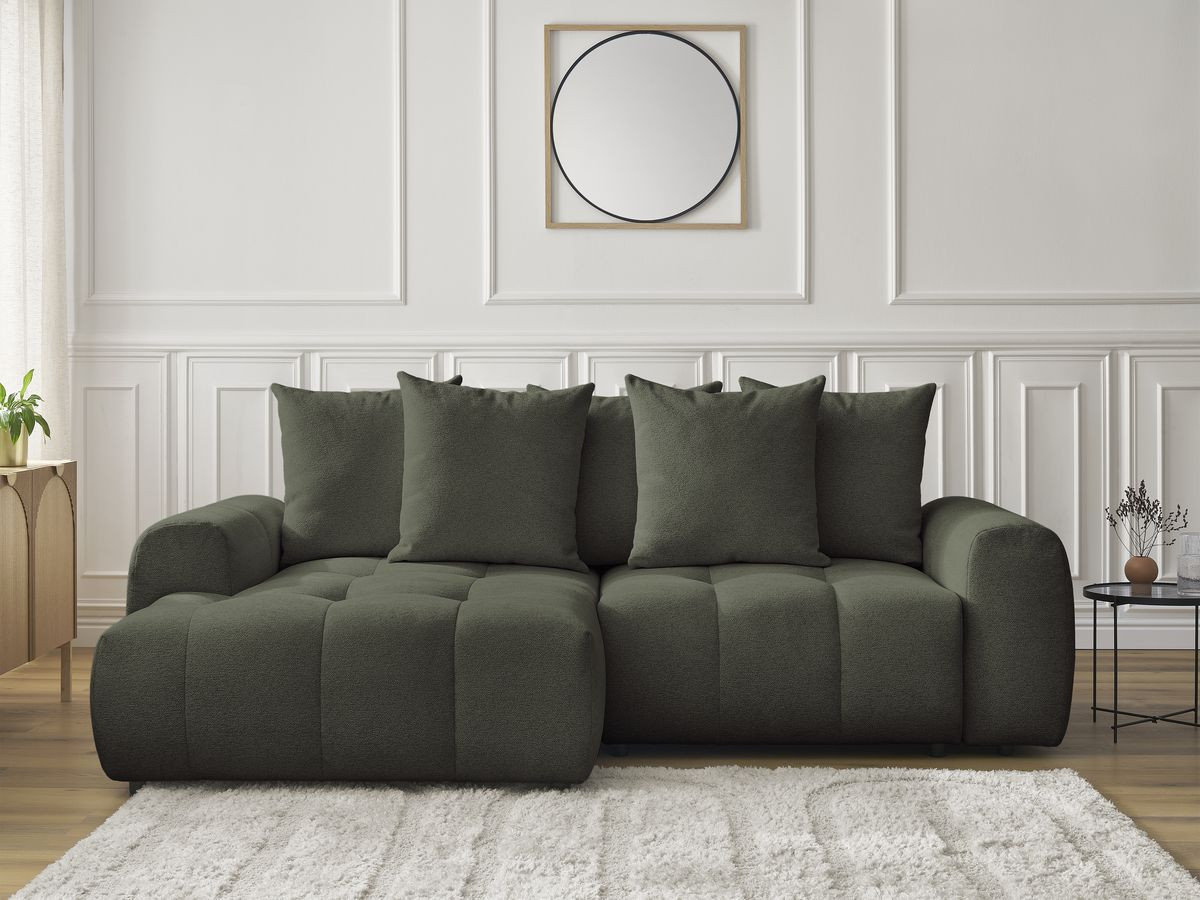 Canapé d'angle convertible coffre ROXELANE tissu chiné vert angle gauche BOBOCHIC 3 places - Vue supplémentaire 3