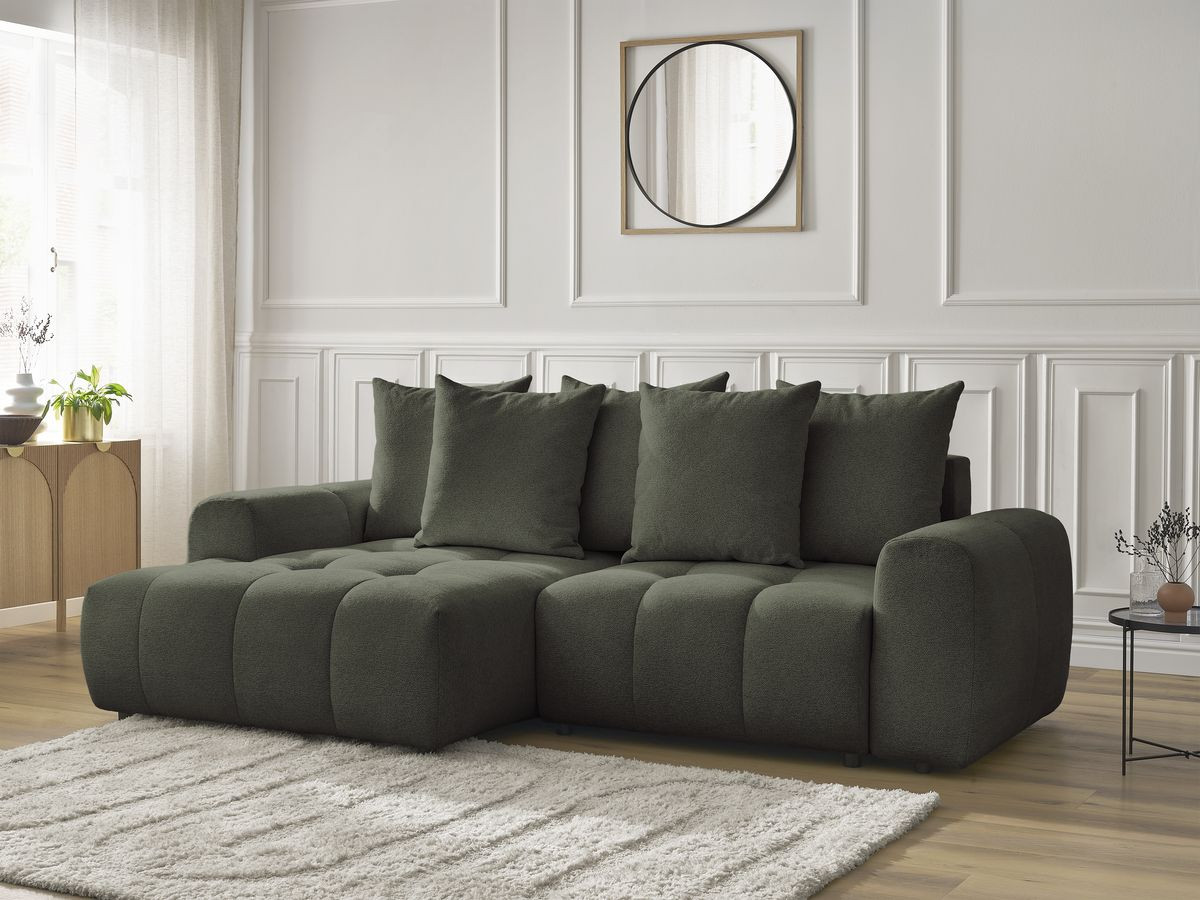 Canapé d'angle convertible coffre ROXELANE tissu chiné