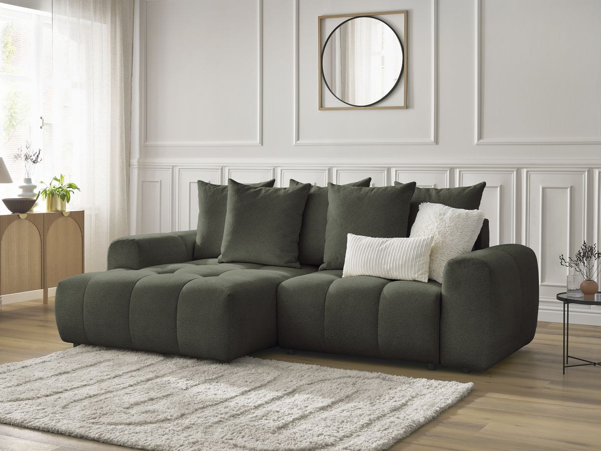 Canapé d'angle convertible coffre ROXELANE tissu chiné