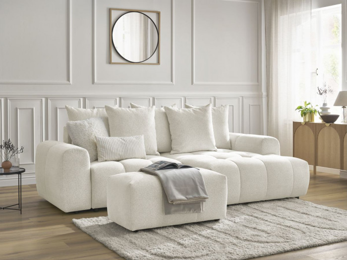 Canapé d'angle convertible coffre ROXELANE tissu chiné