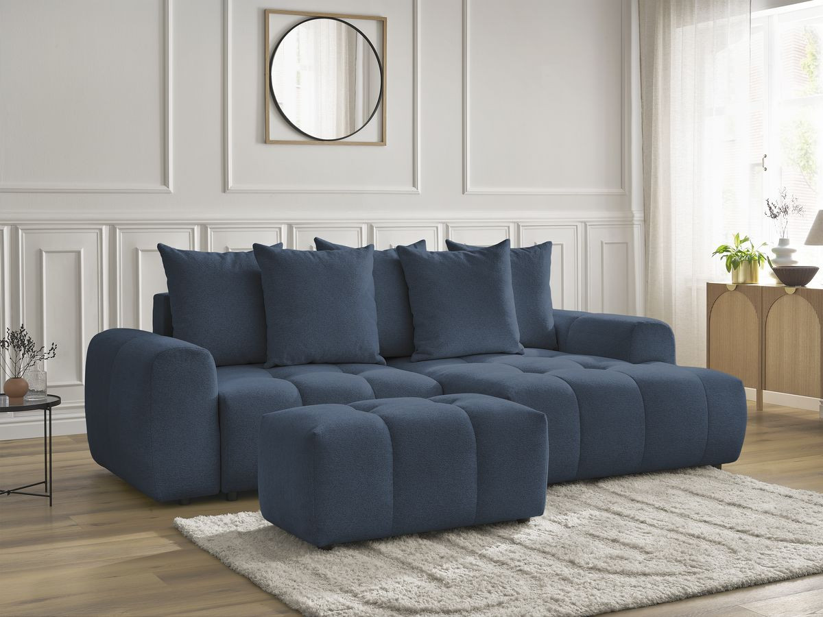 Canapé d'angle convertible coffre ROXELANE tissu chiné avec pouf