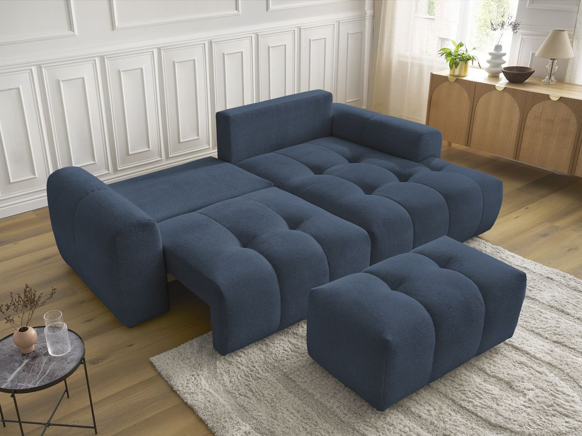 Canapé d'angle convertible coffre ROXELANE tissu chiné avec pouf