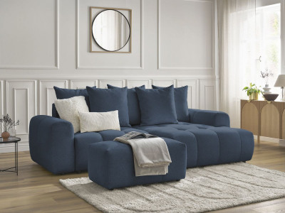 Canapé d'angle convertible coffre ROXELANE tissu chiné avec pouf
