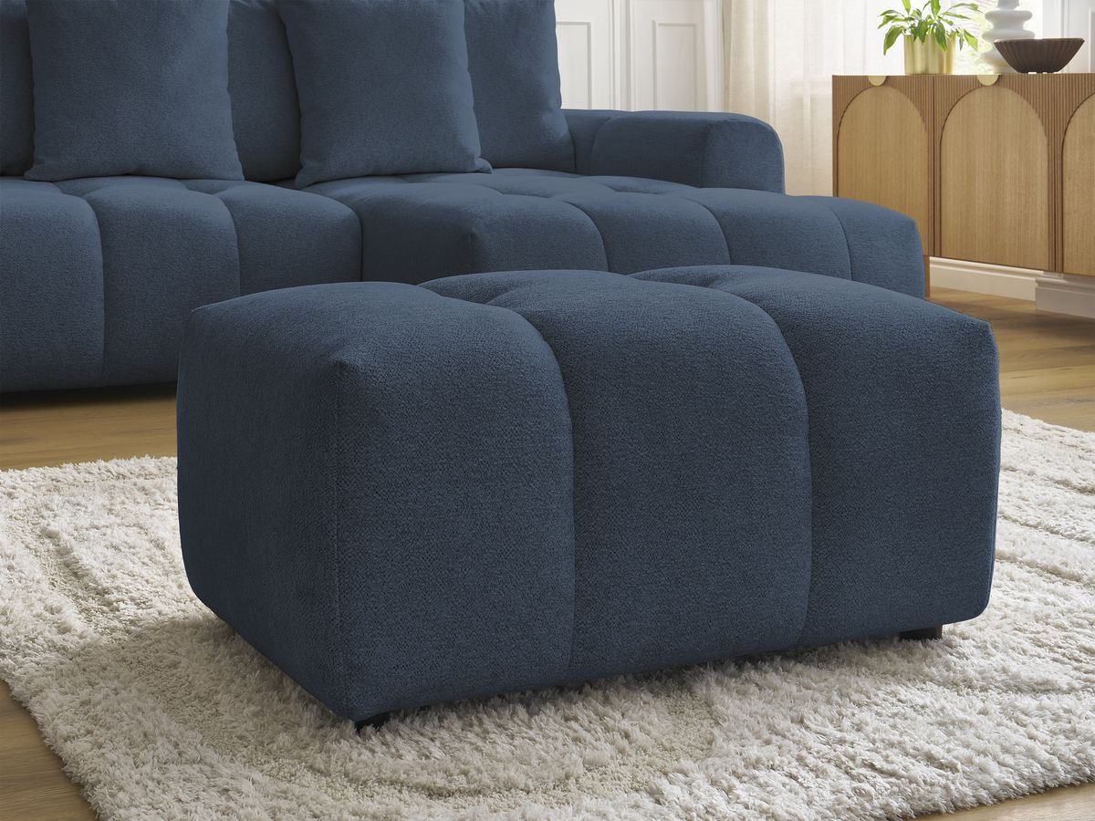 Canapé d'angle convertible coffre ROXELANE tissu chiné avec pouf