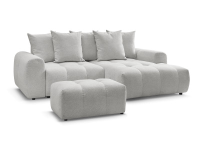 Canapé d'angle convertible coffre ROXELANE tissu chiné avec pouf