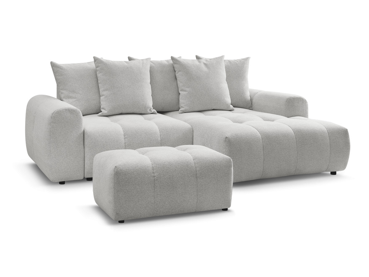 Canapé d'angle convertible coffre ROXELANE tissu chiné avec pouf