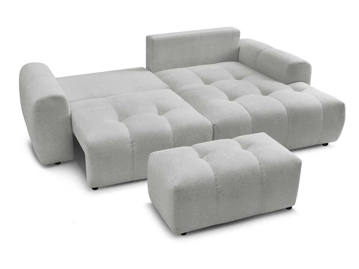 Canapé d'angle convertible coffre ROXELANE tissu chiné avec pouf