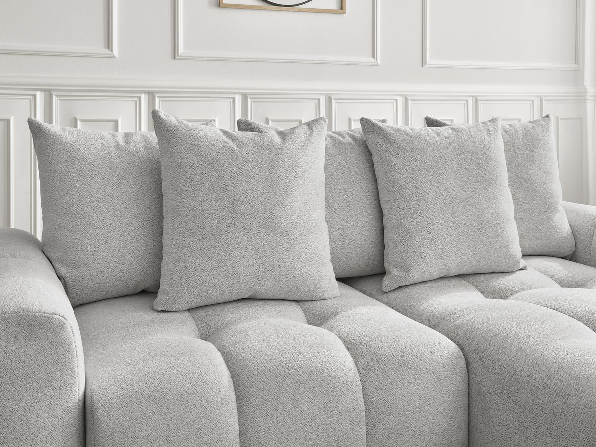 Canapé d'angle convertible coffre ROXELANE tissu chiné avec pouf