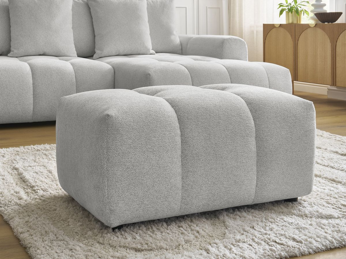 Canapé d'angle convertible coffre ROXELANE tissu chiné avec pouf