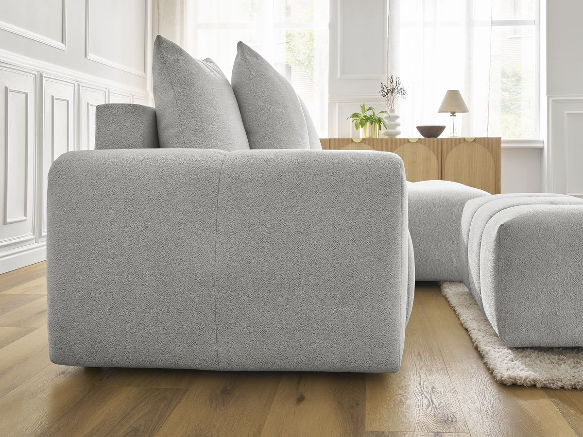 Canapé d'angle convertible coffre ROXELANE tissu chiné avec pouf