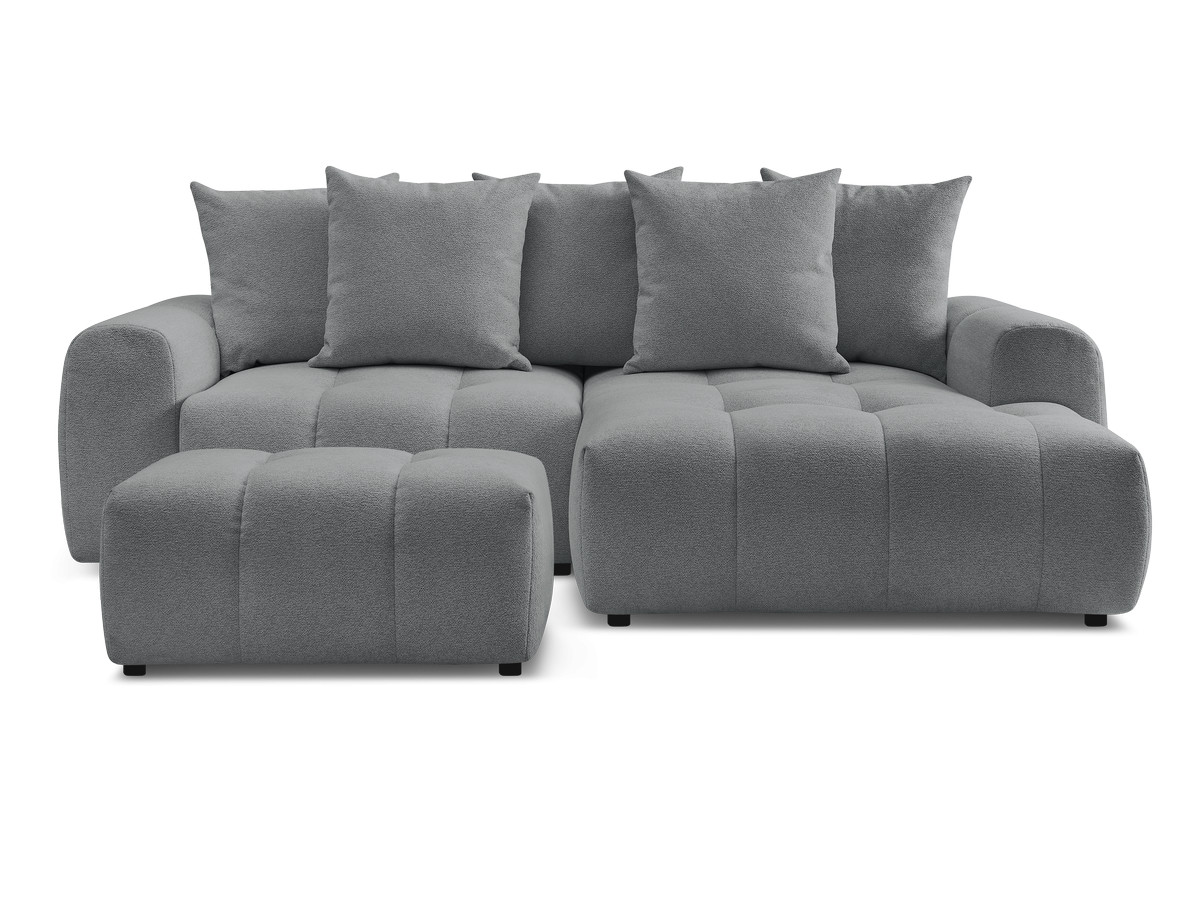 Canapé d'angle convertible coffre ROXELANE tissu chiné avec pouf