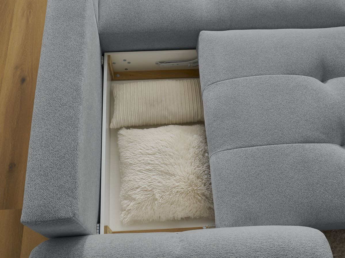 Canapé d'angle convertible coffre ROXELANE tissu chiné avec pouf