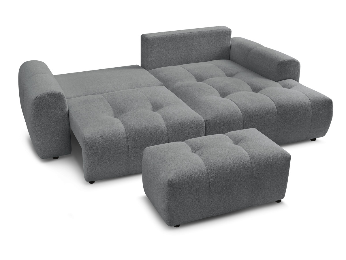 Canapé d'angle convertible coffre ROXELANE tissu chiné avec pouf