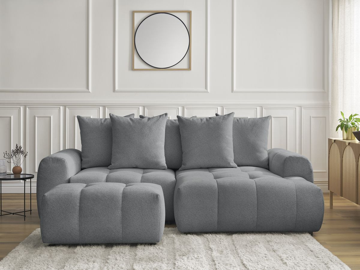 Canapé d'angle convertible coffre ROXELANE chiné avec pouf gris foncé — vue 5