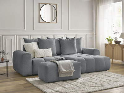 Canapé d'angle convertible coffre ROXELANE tissu chiné avec pouf