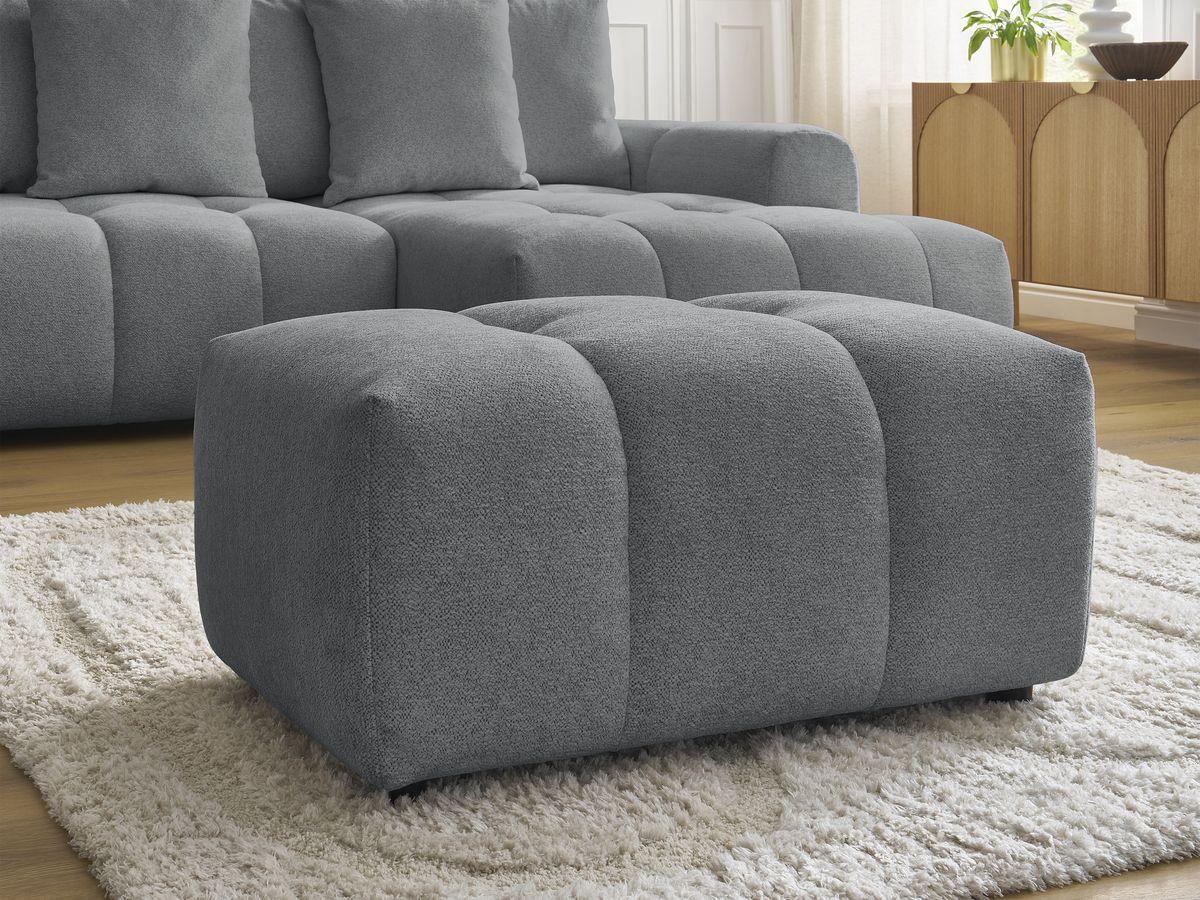 Canapé d'angle convertible coffre ROXELANE tissu chiné avec pouf