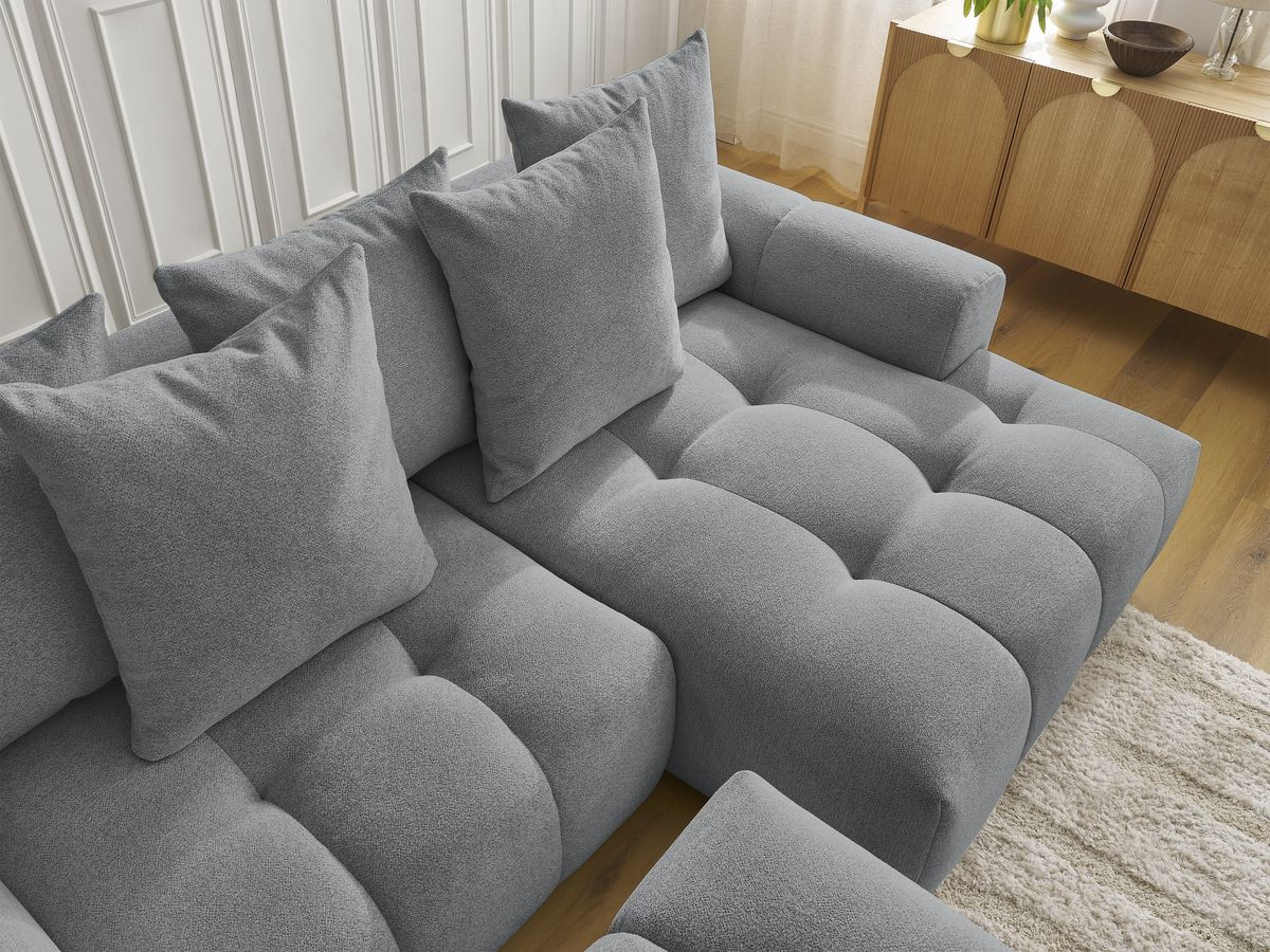 Canapé d'angle convertible coffre ROXELANE tissu chiné avec pouf