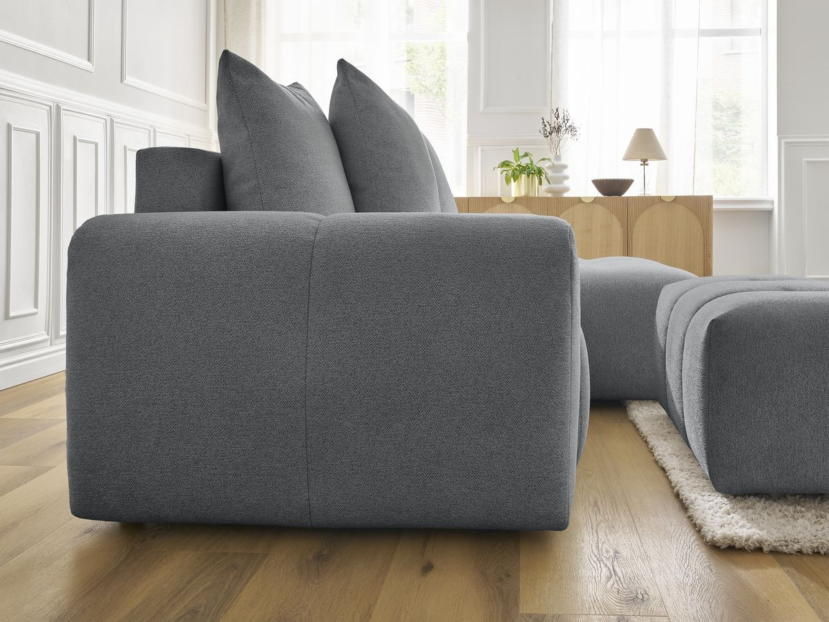 Canapé d'angle convertible coffre ROXELANE tissu chiné avec pouf