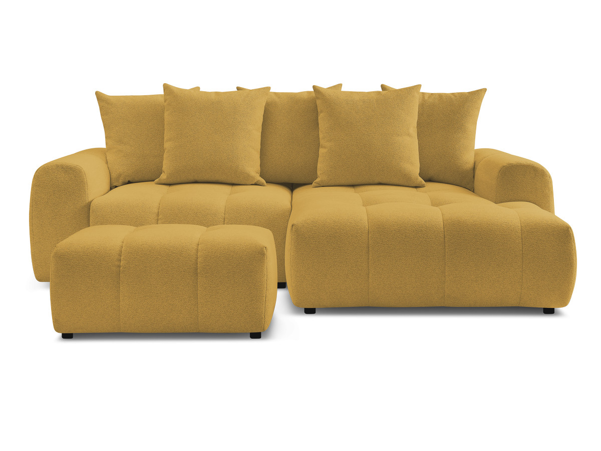 Canapé d'angle convertible coffre ROXELANE tissu chiné avec pouf