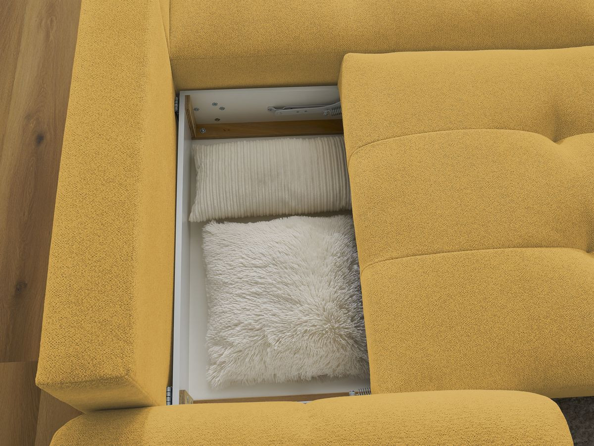 Canapé d'angle convertible coffre ROXELANE tissu chiné avec pouf