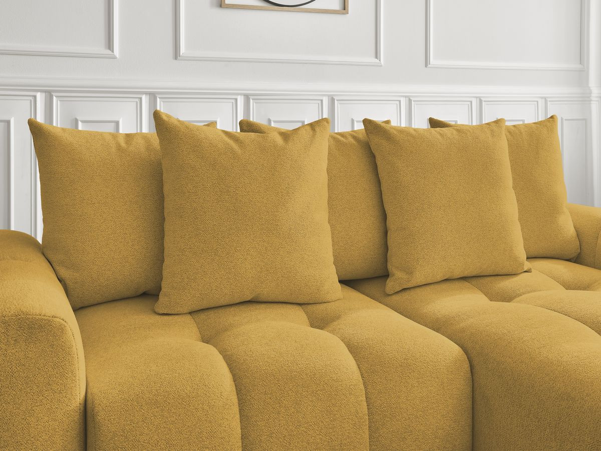Canapé d'angle convertible coffre ROXELANE tissu chiné avec pouf