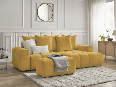 Canapé d'angle convertible coffre ROXELANE tissu chiné avec pouf