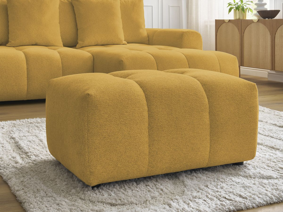 Canapé d'angle convertible coffre ROXELANE tissu chiné avec pouf