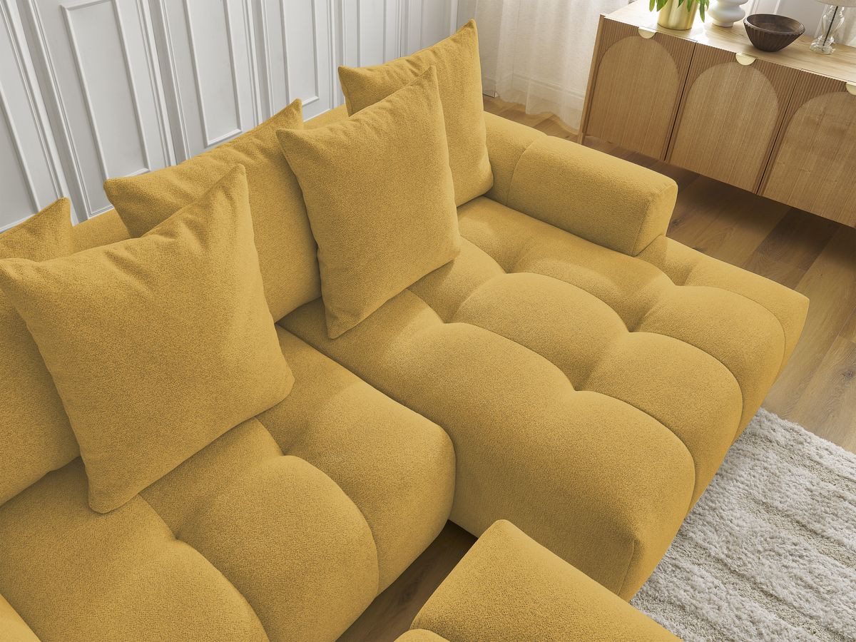 Canapé d'angle convertible coffre ROXELANE tissu chiné avec pouf