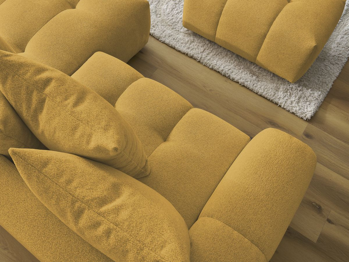 Canapé d'angle convertible coffre ROXELANE tissu chiné avec pouf