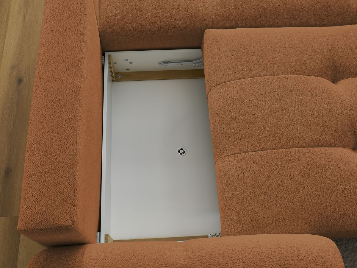 Canapé d'angle convertible coffre ROXELANE tissu chiné avec pouf