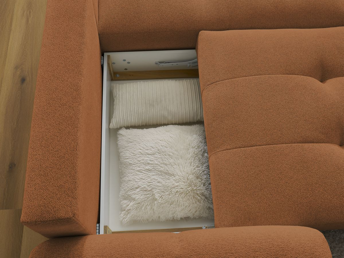 Canapé d'angle convertible coffre ROXELANE tissu chiné avec pouf
