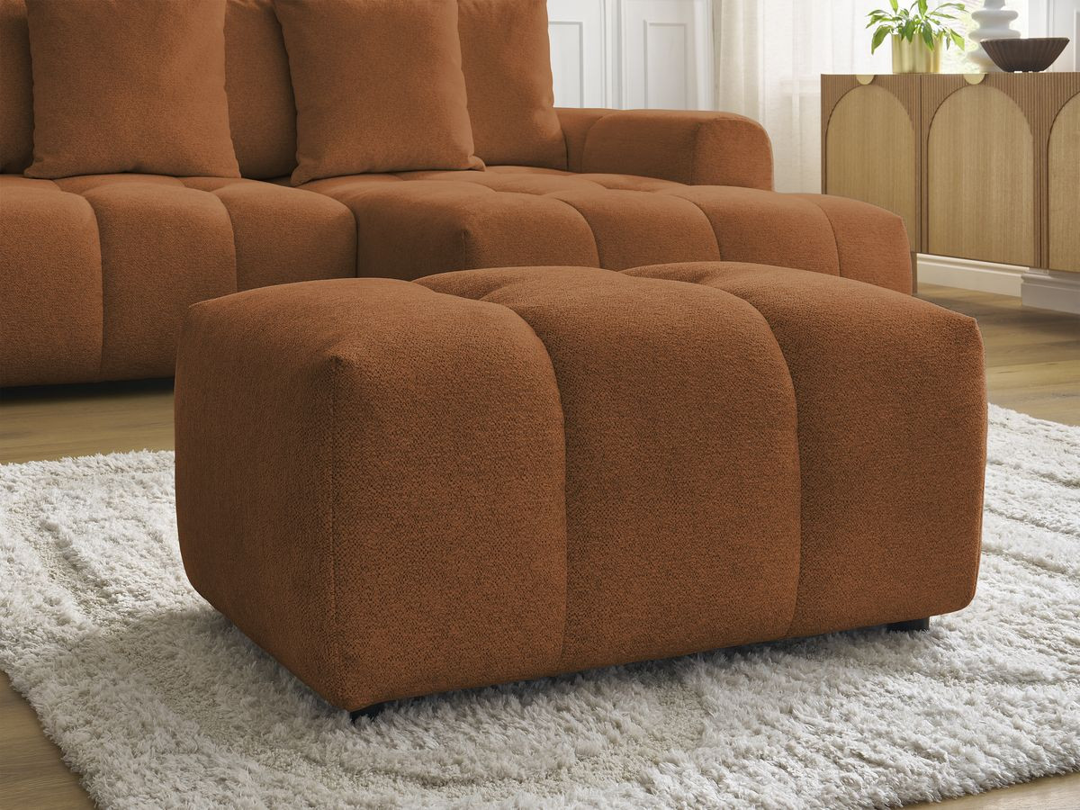 Canapé d'angle convertible coffre ROXELANE tissu chiné avec pouf