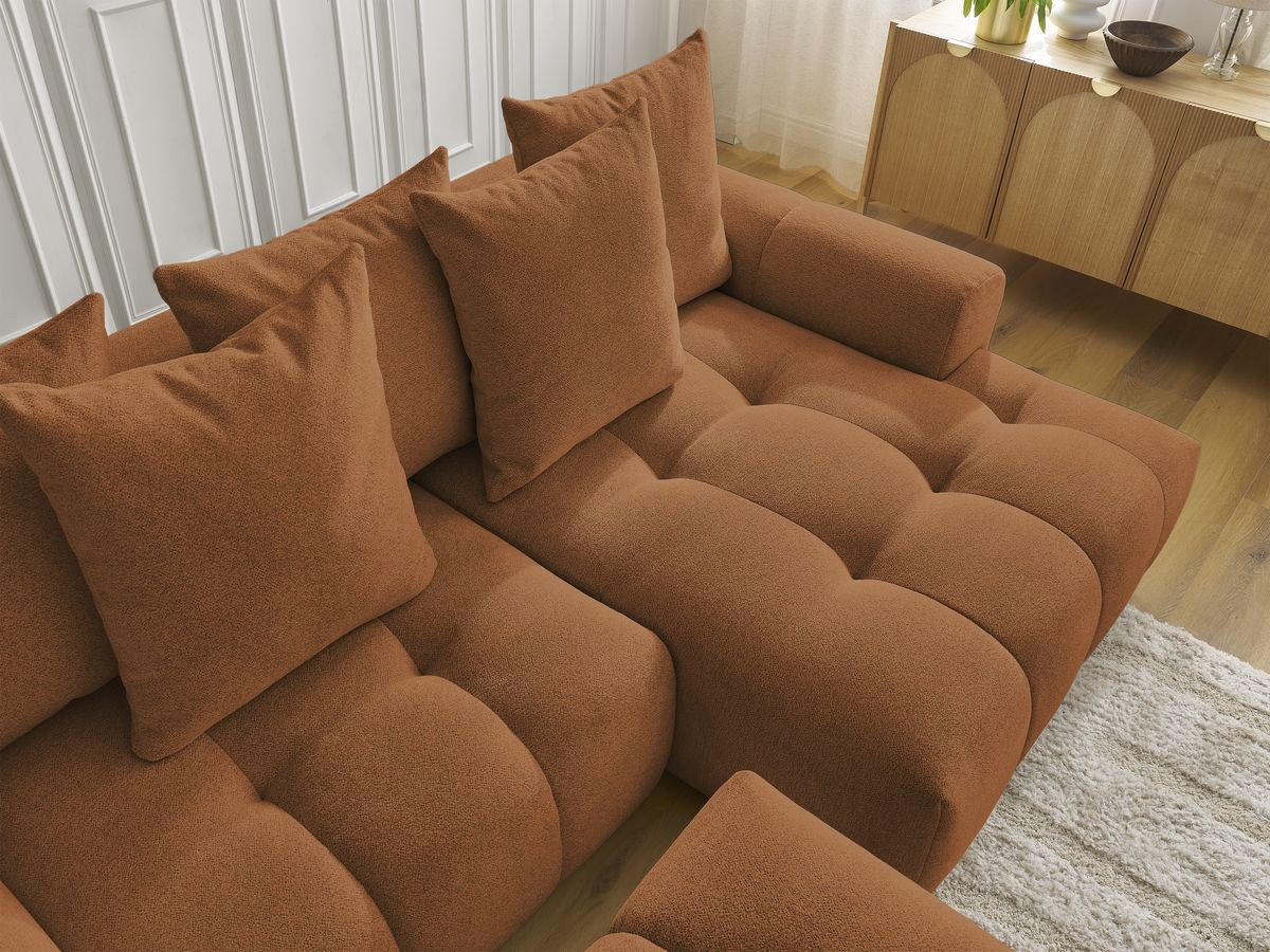 Canapé d'angle convertible coffre ROXELANE tissu chiné avec pouf