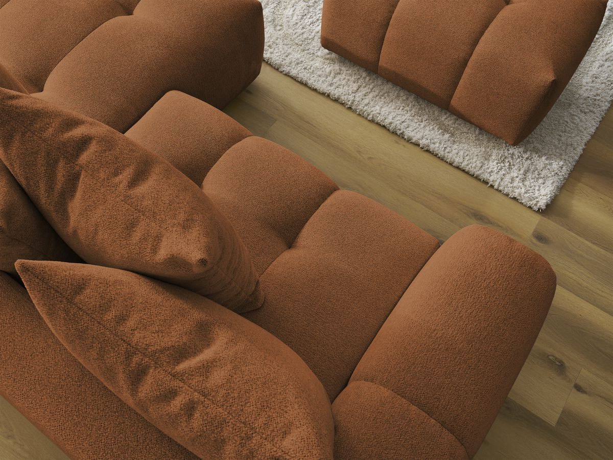 Canapé d'angle convertible coffre ROXELANE tissu chiné avec pouf