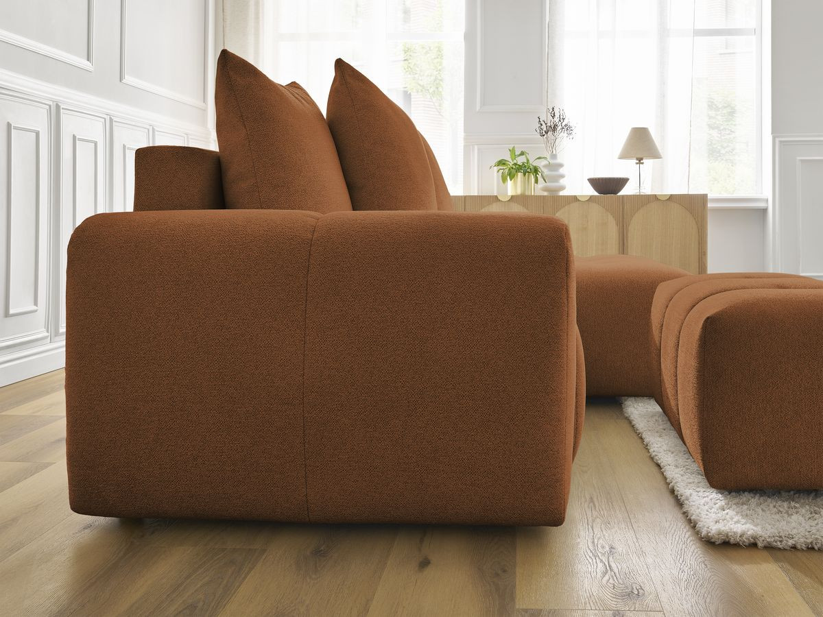 Canapé d'angle convertible coffre ROXELANE tissu chiné avec pouf