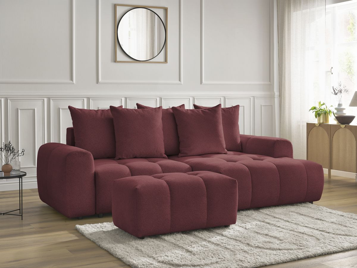 Canapé d'angle convertible coffre ROXELANE tissu chiné avec pouf
