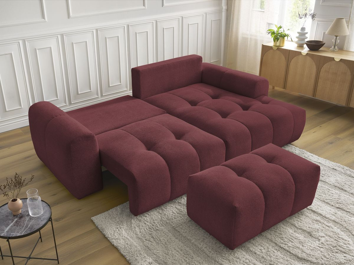 Canapé d'angle convertible coffre ROXELANE tissu chiné avec pouf