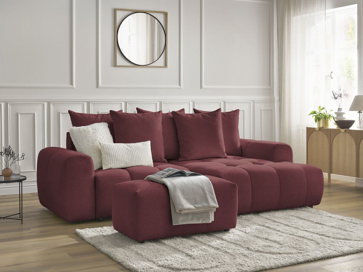 Canapé d'angle convertible coffre ROXELANE tissu chiné avec pouf