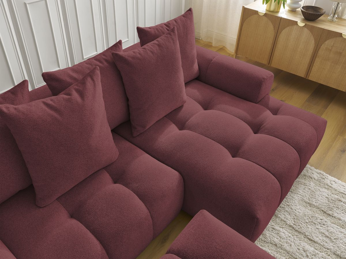 Canapé d'angle convertible coffre ROXELANE tissu chiné avec pouf